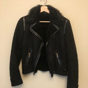 Massimo Dutti 100% sheepskin leather fleece coat
